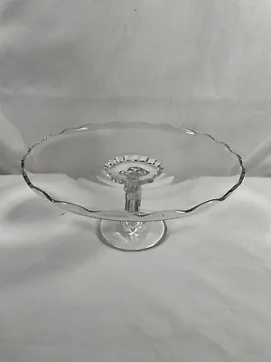 Vintage Clear Glass Footed Cake Plate Stand Lyre Stem W/Ruffled Trim 11.5” • $19.50