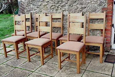 8 Fabulous French Solid Oak Ladder Back Upholstered Farmhouse Chairs • £107