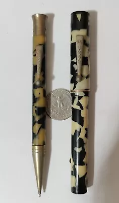 Vintage Nassau Fountain Pen And Pencil Marbled Celluloid 14K Plated Pen • $82