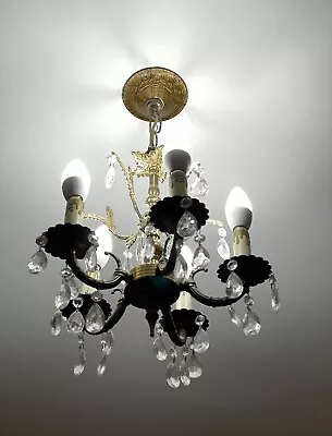 Antique / Vintage Petite Spanish Brass And Crystal Chandelier • $275