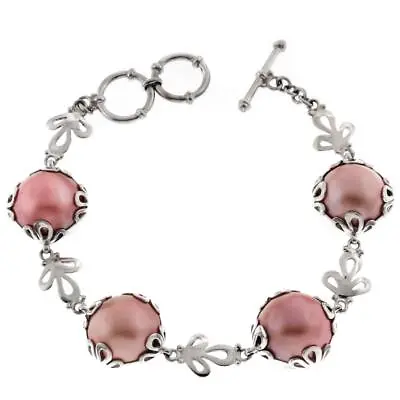 925 Silver Special Price! Flower Motif Pink Mabe Pearl Sterling Bracelet • $69.95