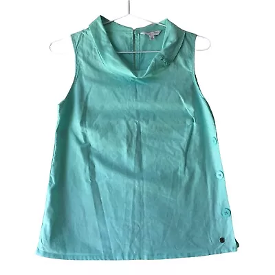 W Lane Green Aqua Linen Blouse Size 8 Sleeveless Button Collar • $9.07