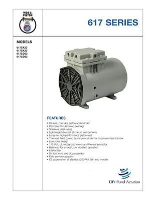NEW Thomas Vacuum Veneer 1/8 Hp Piston Air Compressor Pump 617CA22 Free S&H!! • $468.99