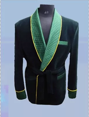 Smoking Jacket Green  Dinner Party Wear Luxury Elegant Quilted Robe For Men • $160