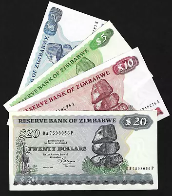 Zimbabwe 2 5  10 20 Dollar Banknote Set 1983 / 1994 P1p2p3p4 See Scans • £29.99