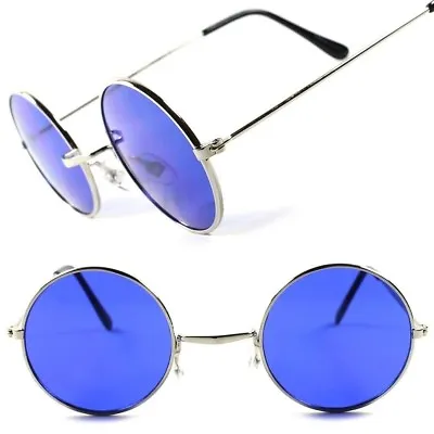 Blue Lens Classic Vintage Retro 70s Mens Womens Hippie Lennon Round Sun Glasses • $12.99