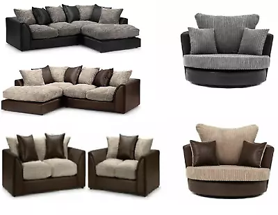 Byron Fabric Leather Jumbo Sofa Corner Suite 3 2 Seater Black Grey Brown Beige  • £239.99