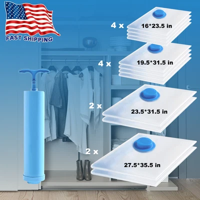 $7.95 • Buy Vacuum Storage Bags Clear Travel Space Saver Garment Seal Clothes Hand Pump Home