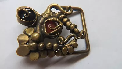 NICE Carl Tasha WITH 2 STONES RED/BLACK Handmade Brass Art Vintage Belt Buckle • $295