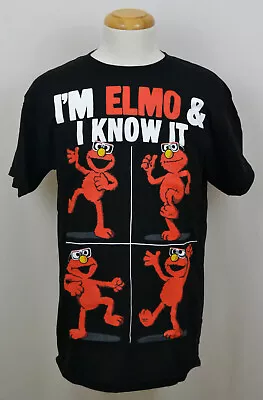 Sesame Street T-shirt Elmo & I Know It Graphic Tee Black Cotton NWT • $14.99