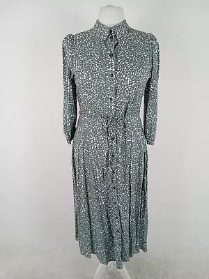 £14.99 • Buy Women's M&S Collared Button-Up Long Dress White Khaki Spots NEW F2