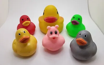 Lot Of 6 Rubber Ducks Dashboard Duckies Yellow Green Pink Silver • $6.23