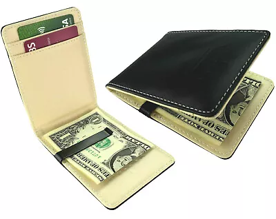 Black Cream Money Clip UK Wallet Faux Leather Bifold ID Card Slots Holder 101 • $11.16