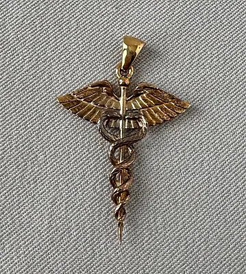 Vintage 14K 585 Gold Medical CADUCEUS Symbol Pendant;U396 • $145