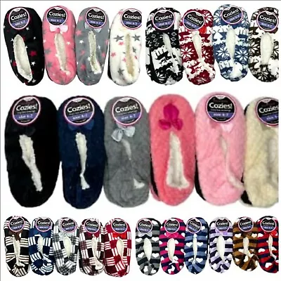 £2.99 • Buy 3 Pairs Ladies Cosy Sherpa Fleece Slippers Boots Bed Socks Warm Non-skid Uk 4-7