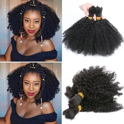 Mongolian Afro Kinky Curly Human Hair Bulk For Braiding Curly Bulk Hair 1Piece • $64.97