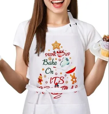 £5.98 • Buy Cotton Apron Christmas Cooking Novelty White Adjustable Women Pockets Kitchen UK