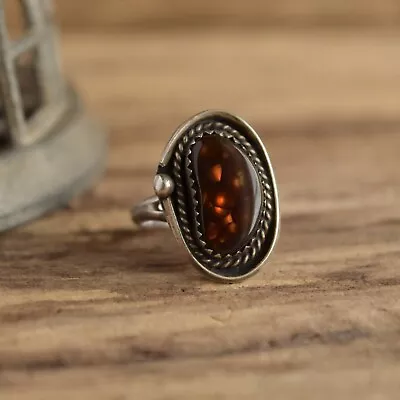 Vintage Fire Agate Ring Size 7 - Gemstone Sterling Silver Ring Brown Stone Gems • $99.95