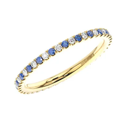 2mm 100% Natural Round Diamond Blue Sapphires Full Eternity Ring9K Yellow Gold • £384.80