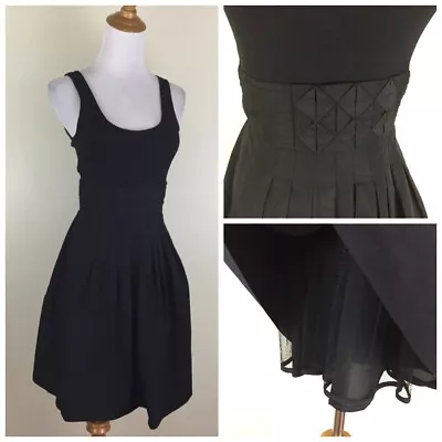 BCBGMAXAZRIA Black Cotton Jersey Tank Flare Tulle Insert Skirt Dress Womens Sz 0 • $13.50