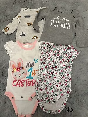 Baby Girl Lot Of 4 Clothes One Piece Bodysuit  Long And Short  Sleeve  Newborn • $18.99