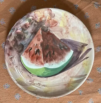 8.25” Peasant Village Pottery Plate Hand Painted Italy PV 09503 Watermelon VGC • $14.95