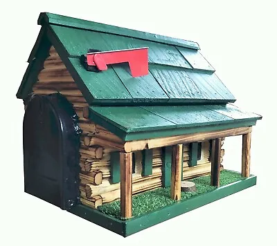 Log Cabin With Porch Wooden Mailbox Green Authentic Amish-made In USA • $219
