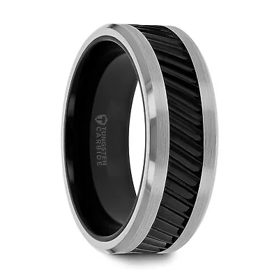 HELIX Men's Tungsten Wedding Ring Gear Teeth Pattern Black Ceramic - 6mm - 10mm • $359.99