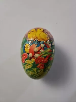 VINTAGE WESTERN GERMAN PAPER MACHE EASTER EGG CANDY CONTAINER Bunny Chicks • $59