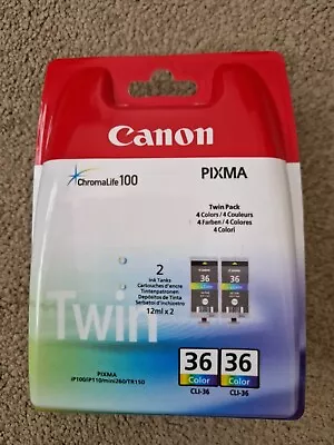 2 X CLI-36 Colour Genuine Chromalife 100 Pixma Ink Cartridges  - New Sealed • £14.50