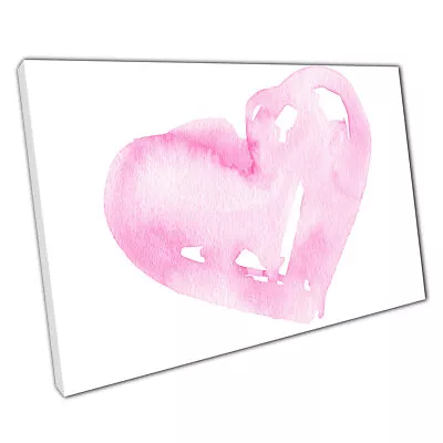 Beautiful Pink Romantic Watercolour Painting Love Heart Valentines Print Canvas • £9.70