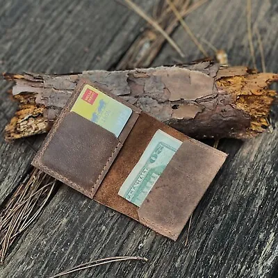 Hunter Leather Bifold Wallet For Men Minimalist Vintage Card Holder Handmade • $23.47