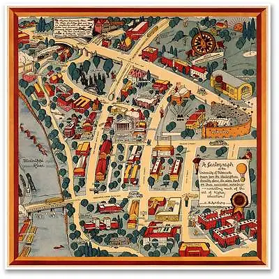 University Of Minnesota Campus Guide MAP Golden Gophers Circa 1940 -  24  X 24  • $24.97