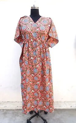 $39.67 • Buy Indian Cotton Peach Kaftan Sleepwear Night Suit Bridal Kaftan Night Maxi Gown AU