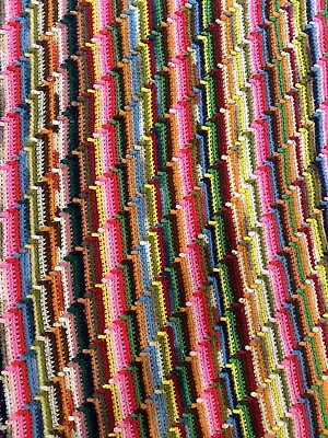 Vintage Handmade Crochet Afghan Blanket Tribal Bright Colorful 50”x40” • $25.20