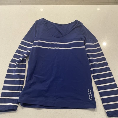 $6 • Buy Lorna Jane Blue White Stripes Long Sleeve Top Sz M