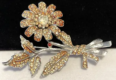 Vendome Signed Brooch Rare 1950's Amber Clear R/S 3  Flower Pin A1 • $89