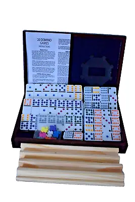 1996 Cardinal 20 Game Domino Set In Wooden Case Mexican Train Big Clock Matador • $37.99