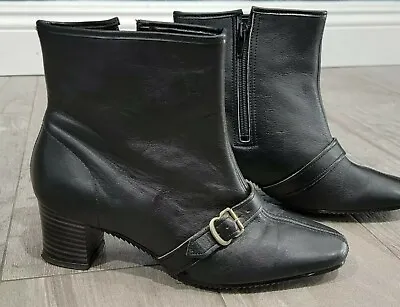 Vintage Black Leather Ankle Mod Go-Go Boots Sz 5-5.5 US • $19.99