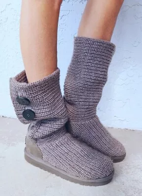 UGG Australia  Classic Cardy  Knit Boots Grey Kids 4 Women's 6 • $39.95