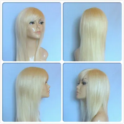 High Heat Resistant Long Smooth Hair Pale Blonde Lady Womens Daily Full Wig Uk • £14.99