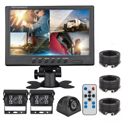 9  Quad Split Monitor Screen + 3 Rear View Backup Camera System For Bus Truck RV • $116.99