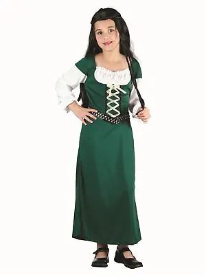 Medieval Green Maid Marion Costume For Girls - Book Day Fancy Dress Ages 3-13 • £9.16