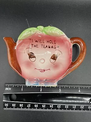 Anthropomorphic Strawberry Tea Bag Holder Ceramic Teapot Dish Japan 3 1/8  Tall • $5