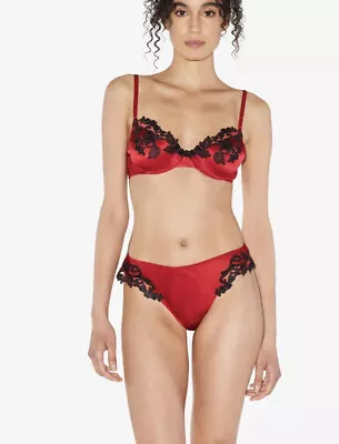 La Perla Italy Maison Silk Red Black Lace 36C • $344.99