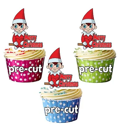 Christmas Red Elf Edible Cupcake Toppers Decorations Party Boys Girls - Precut • £3.75