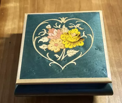 Vintage Inlaid Wooden Music Jewelry Box Made In Italy LOVE STORY • $44.79