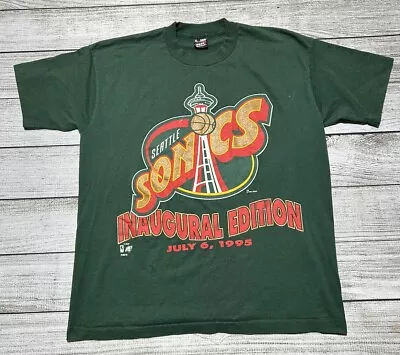 Vtg 90s Seattle Sonics NBA Inaugural Edition Shirt Sz L/XL Green Single Stitch • $69.99