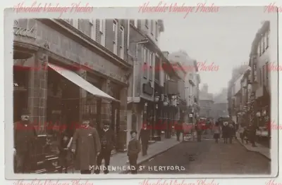 Old Postcard Maidenhead Street Shops Etc Hertford Real Photo Vintage Used 1909 • £12.50