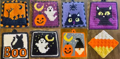 NEW Halloween Holiday Themed Crochet Hot Pad Potholder Trivet Double Thickness  • $7